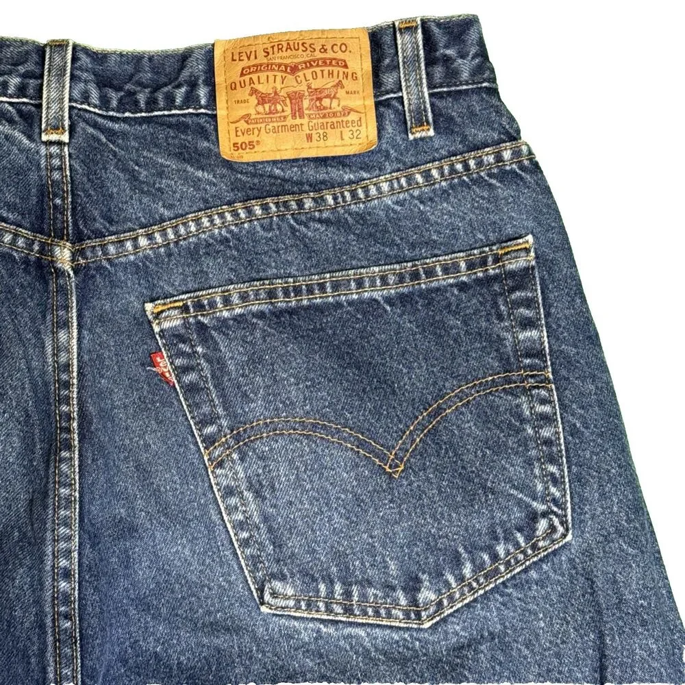 VTG Levis 505 Jeans Mens 38x32 Blue Denim Regular Fit Straight Leg Red Tab Y2K